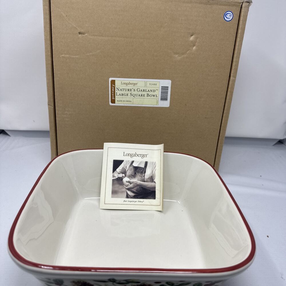 LONGABERGER " Natures Garland " Large Square Serving Bowl - New in box